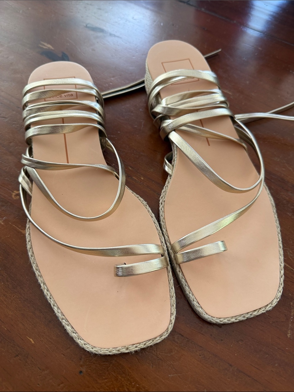 Dolce Vita Metallic Gold Strappy Espadrille Lace-Up Sandals